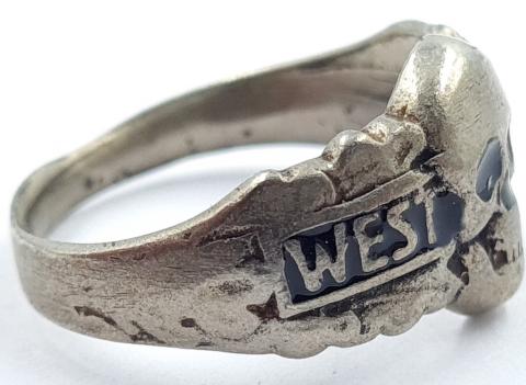 WW2 German Nazi Wehrmacht Waffen SS West Wall campaign silver ring totenkopf skull
