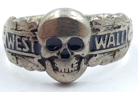 WW2 German Nazi Wehrmacht Waffen SS West Wall campaign silver ring totenkopf skull