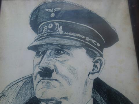 WW2 German NSDAP Fuhrer Leader Adolf Hitler original painting - drawing in frame, signed and date 1941