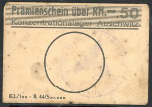 Concentration Camp AUSCHWITZ SCARCE RM .50 money token for WAFFEN SS TOTENKOPF GUARDS