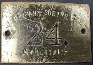 Concentration Camp AUSCHWITZ subcamp JAWISCHOWITZ Hermann Goering Goring forced labor werk plate id