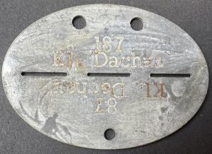 Concentration camp KL KZ DACHAU Waffen SS Totenkopf guard dogtag dog tag metal ID
