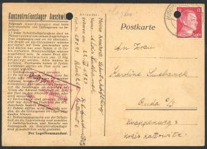 Holocaust Poland Pole Concentration camp AUSCHWITZ feldpost RARE postcard inmate