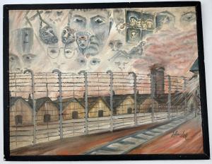 UNIQUE survivor HANDMADE painting AUSCHWITZ BIRKENAU concentration camp MUSEUM PIECE!