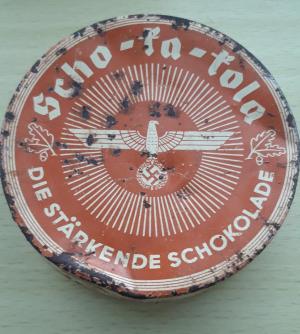 third reich eagle and swastika scho-ka-kola tin empty can Adolf Hitler Crystal Meth drug
