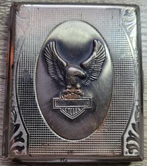 vintage Harley Davidson motorcycle silver cigarette case