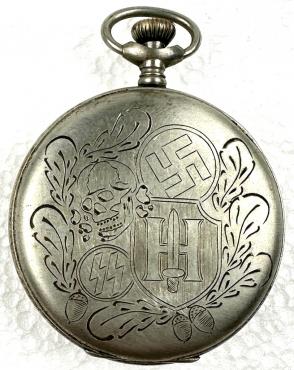 WAFFEN SS HOHENSTAUFEN totenkopf pocket watch Enigma with Swastika