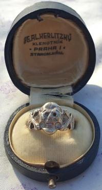 Waffen SS Totenkopf silver ring marked in original jeweler maker case
