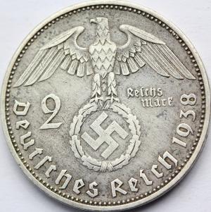 WW2 German Nazi 2 REICHSMARK III REICH 1936 HINDENBURG SWASTiKA silver coin