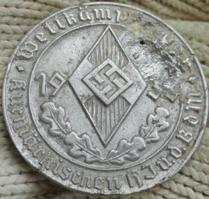 WW2 German Nazi Hitler youth hj pin badge marked rzm original