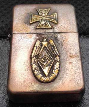 WW2 German Nazi hitler youth teacher zippo lighter by rzm with WW1 veteran iron cross
