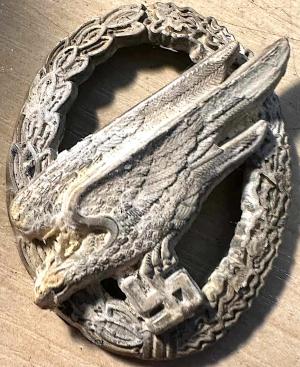 WW2 German Nazi Luftwaffe Paratrooper badge by S&N L RARE Fallschirmjäger award