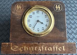 WW2 German Nazi UNIQUE desktop wooden clock with WAFFEN SS RUNES