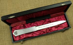 WW2 german Nazi UNIQUE Waffen SS Totenkopf OFFICER letter opener in case with SS Motto