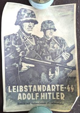 WW2 German Nazi WAFFEN SS 1st division LSSAH LAH Leibstandarte-SS Adolf Hitler wall recruitment poster