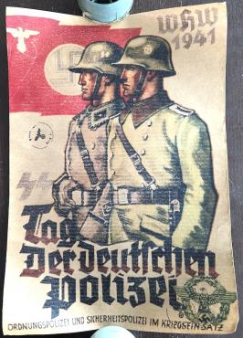 WW2 German Nazi Waffen SS POLIZEI recruitment wall poster stamped
