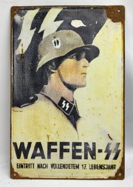WW2 German Nazi WAFFEN SS recruitment wall metal sign original