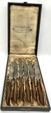 WW2 German Nazi WAFFEN SS TOTENKOPF set of silverware knives in case with skull
