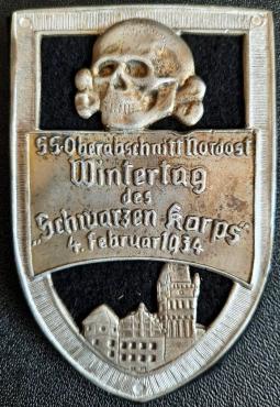 WW2 GERMAN NAZI WAFFEN SS TOTENKOPF WINTERTAG CELEBRATION NSDAP 1934 BADGE SHIELD
