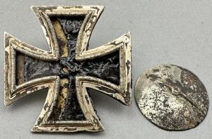 IRON CROSS 1st class round back pin WW2 German Nazi WAFFEN SS Wehrmacht 