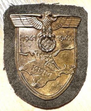 WW2 german Nazi WEHRMACHT or WAFFEN SS Krim shield badge award with back