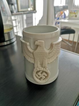 WW2 German Nazi Wehrmacht porcelain beer mug with Third Reich Eagle and Swastika