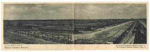 Concentration Camp AUSCHWITZ BIRKENAU Barak panoramic picture on a double flip postcard