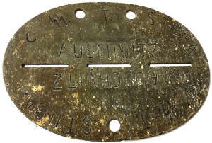 Concentration camp AUSCHWITZ Waffen SS Totenkopf guard dogtag metal disk ID dog tag relic
