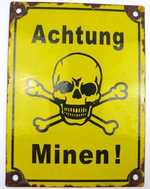 Concentration camp fences achtung minen skull metal sign