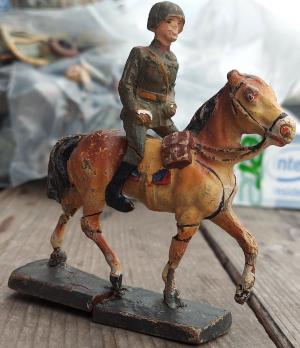 Elastolin Lineol Hausser War toys 1930s germany Wehrmacht soldier on a horse toy figurine