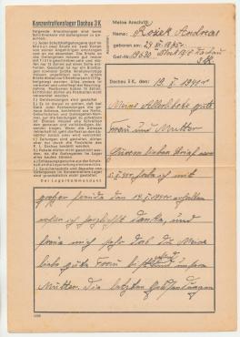 Holocaust Concentration Camp DACHAU inmate's letter feldpost 1941 2