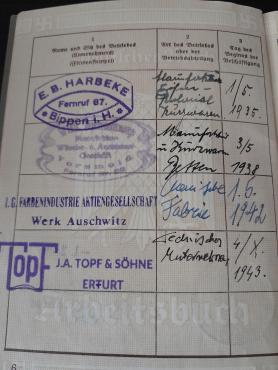 ID ARBEITSBUCH inmate AUSCHWITZ forced labour IG FARBEN STAMPED TOPF