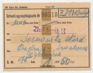RARE Concentration Camp AUSCHWITZ train ticket deportation Jew Jewish STAMPED Nazi Third Reich