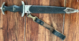 Waffen SS early dagger with SS number engraved on crossguard & district WF + leather hanger loop by ED.GEMBRUCH-Solingen