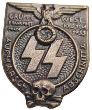 Waffen SS Totenkopf early panzer division gruppe west frankfurt 1935 shield badge pin