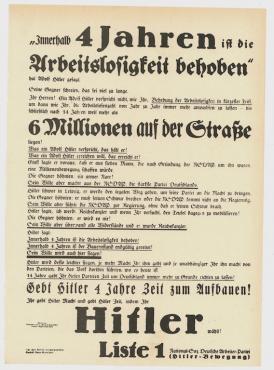 WW2 German 1930s Third Reich Fuhrer election poster for NSDAP of Adolf Hitler, 1933