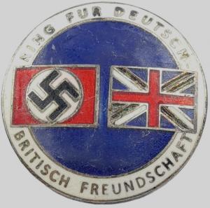 WW2 German Nazi early Third Reich British / Nazi friendship badge pin Enamel type maker marked Deschler & Sohn