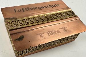WW2 German Nazi Luftkriegsschule Luftwaffe cigarette or jewel metal & wood case