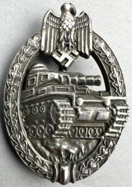 WW2 German Nazi PANZER tank badge  silver Hermann Aurich original