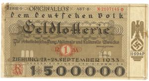 WW2 German Nazi Third Reich early NSDAP Lottery ticket