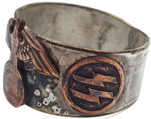 WW2 German Nazi WAFFEN SS custom ring with third reich eagle, SS runes & swastika