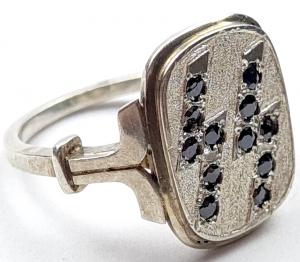 WW2 German Nazi Waffen SS diamond custom officer silver ring