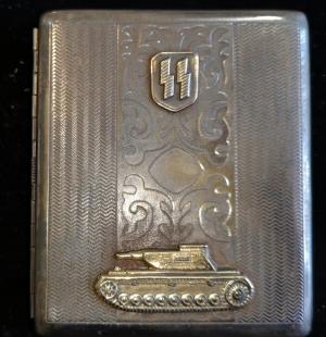 WW2 German Nazi WAFFEN SS Panzer division silverware cigarette case marked Waffenfabrik RZM