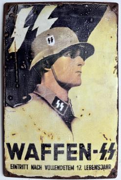 WW2 German Nazi WAFFEN SS recruitment wall metal sign original