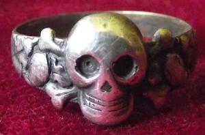 WW2 German Nazi WAFFEN SS Totenkopf skull SILVER ring marked Kantine