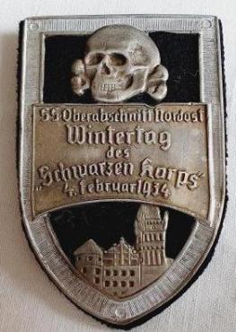 WW2 GERMAN NAZI WAFFEN SS TOTENKOPF WINTERTAG CELEBRATION NSDAP 1934 BADGE SHIELD