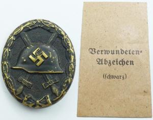 WW2 German Nazi WOUND badge award black with original paper bad of issue