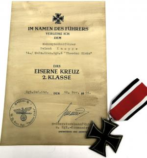 Iron cross 2nd class medal award document WAFFEN SS SOLDIER totenkopf panzer ss