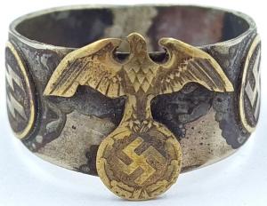 Waffen SS custom eagle ring wth ss runes & swastika marked inside original silver for sale
