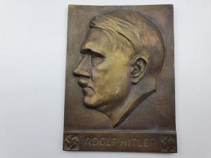 WW2 German Nazi 1930s NSDAP Adolf Hitler rare massive Bronze plate  with swastikas